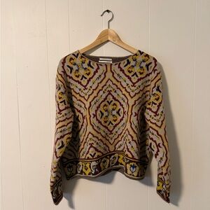Anthropologie Yellow and Brown Patterned Sweater